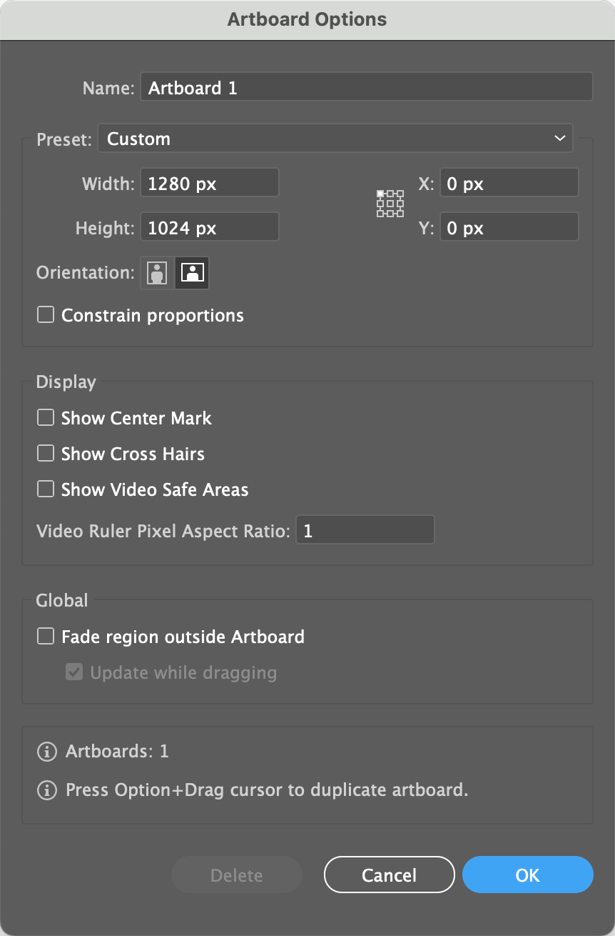 Artboard Options