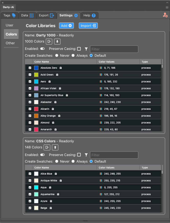 Color Setting Tab