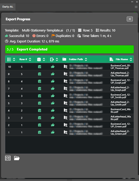 Export Progress Completion