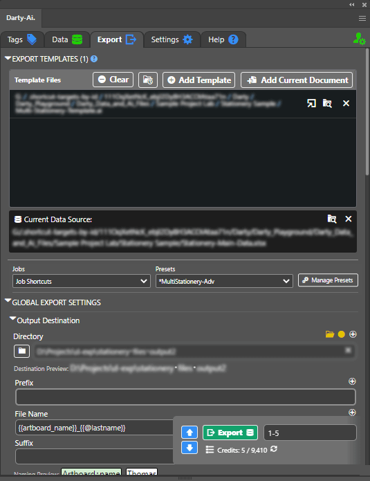 Export Tab