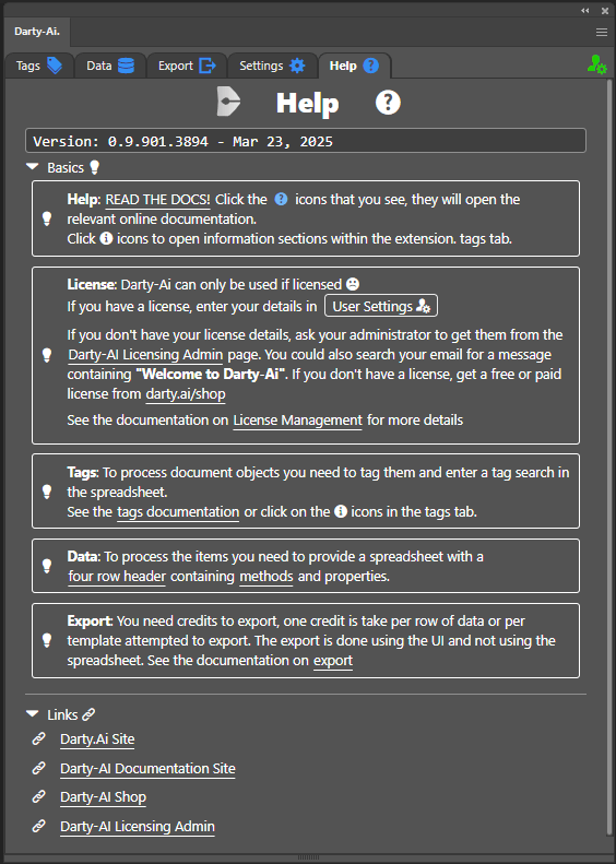 The Help tab