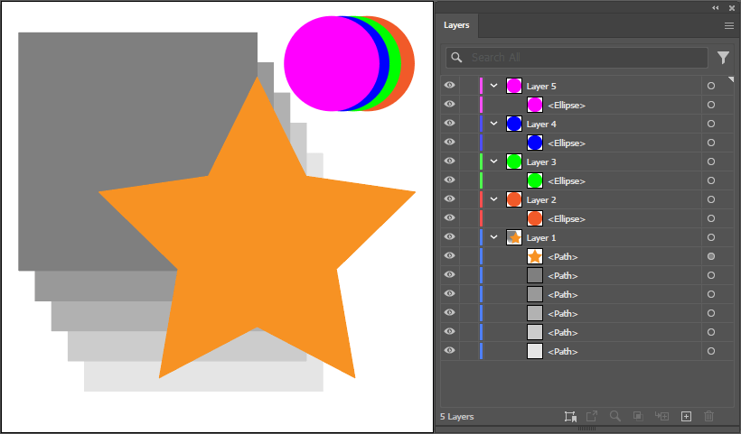 The star shape is moved to the top of its parent layer