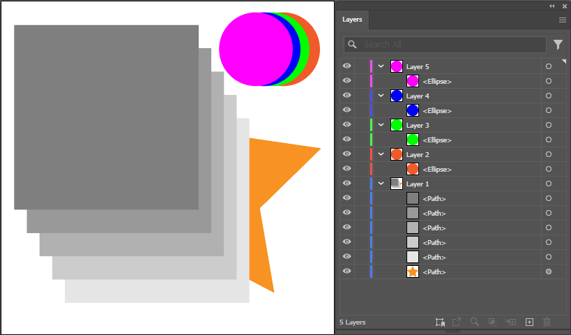 The star shape is moved to the bottom of its parent layer