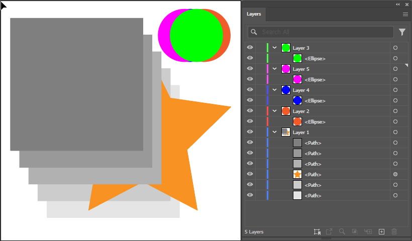 The 3rd layer (from the top) is moved to the top in the Document Layer order