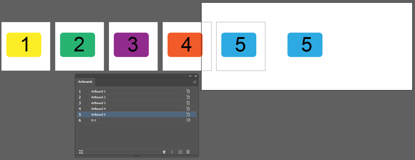 Add a new artboard named "D-1", 12 by 5 inches, with a spacing of 25mm from other artboards.