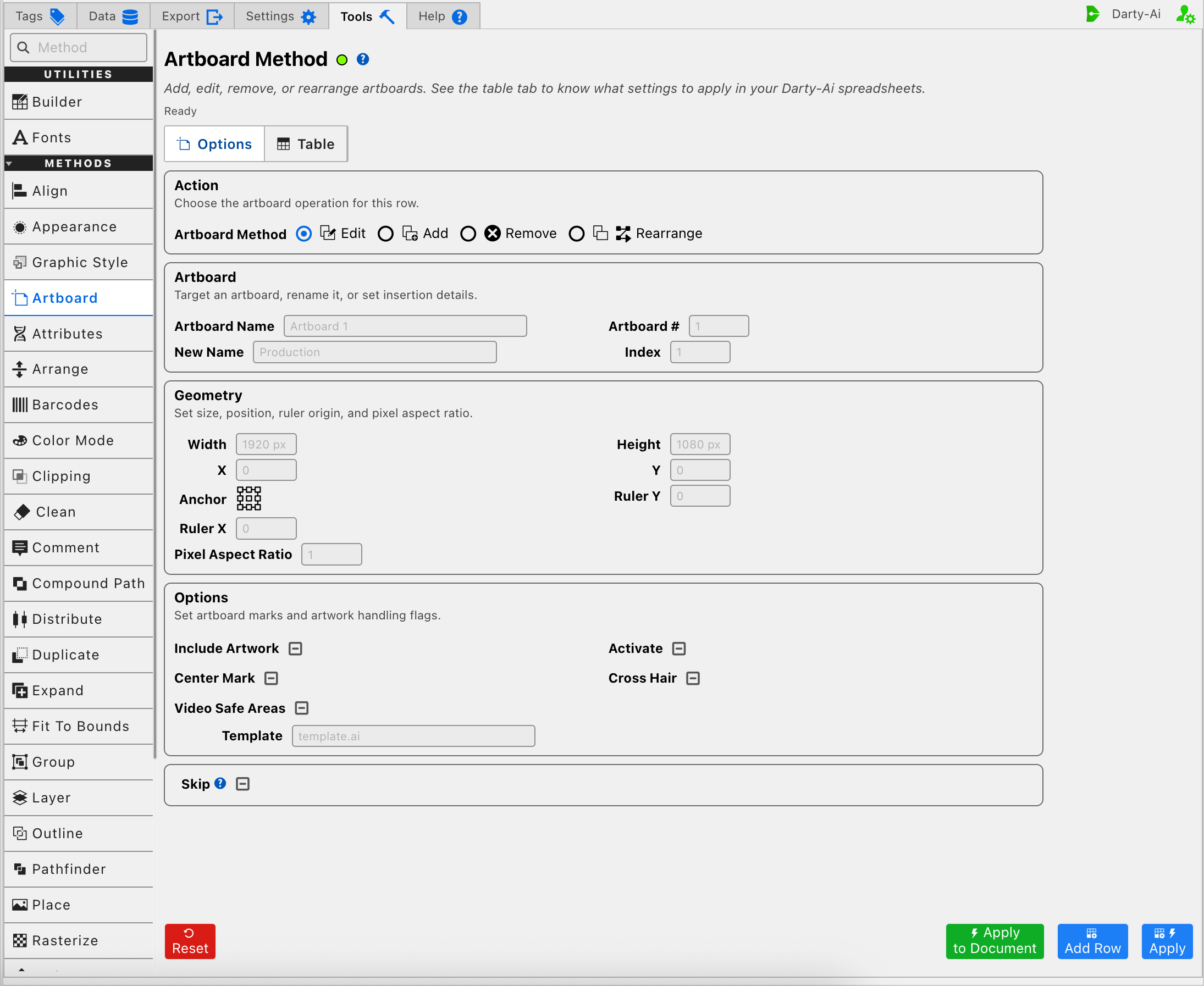 Artboard editor in Edit mode