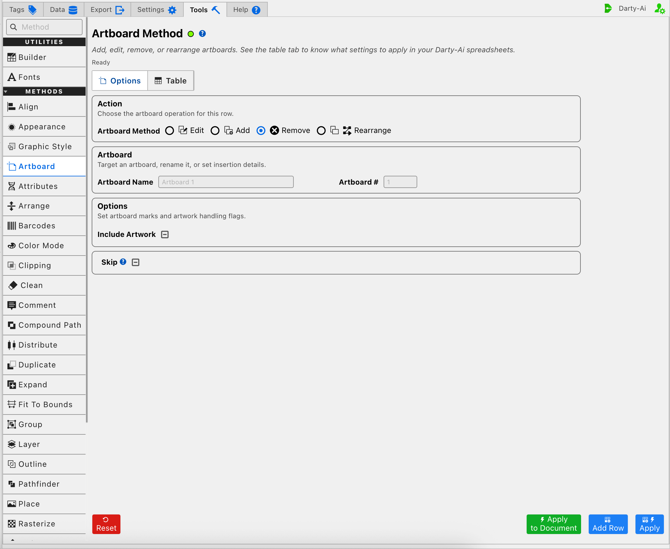 Artboard editor in Remove mode