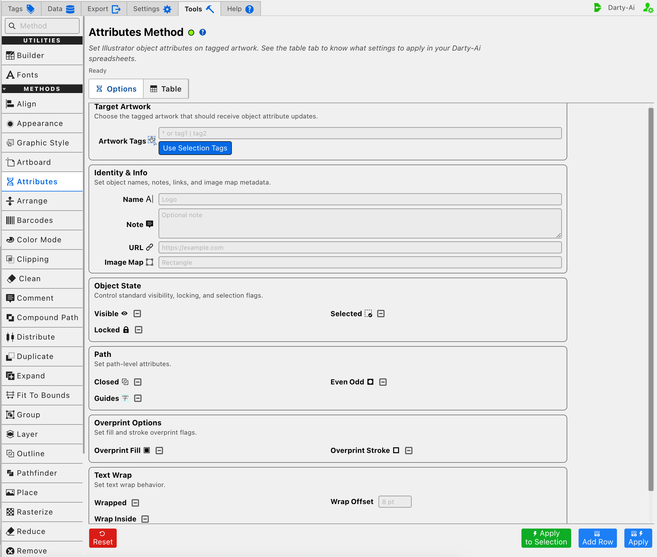 Attributes method editor