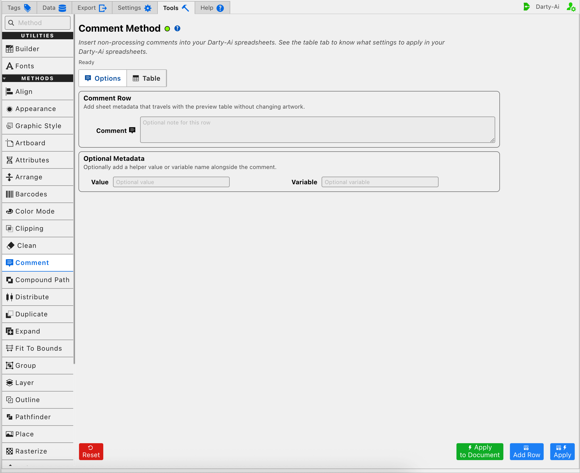 Comment method editor