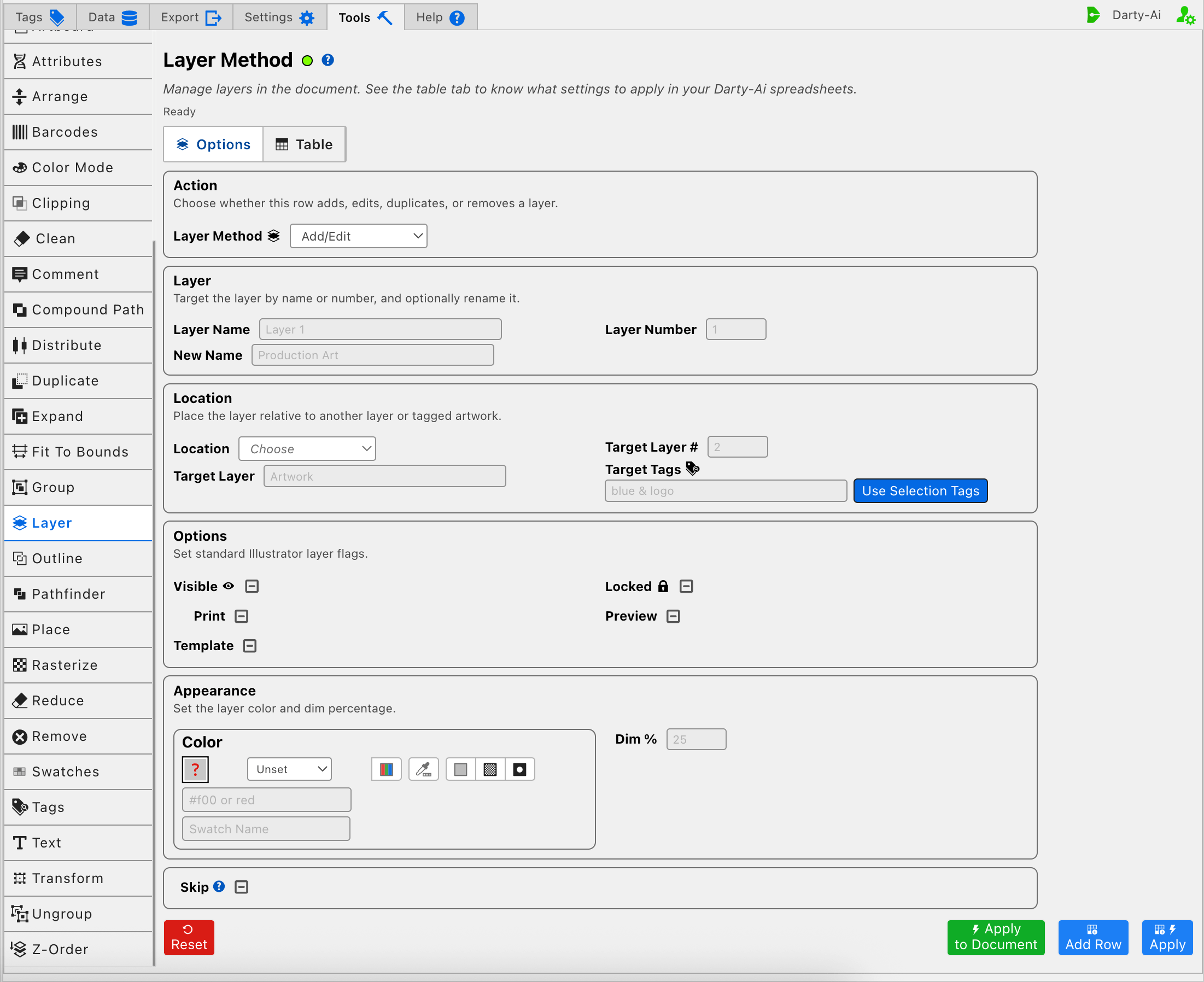 Layer editor in Add or Edit mode