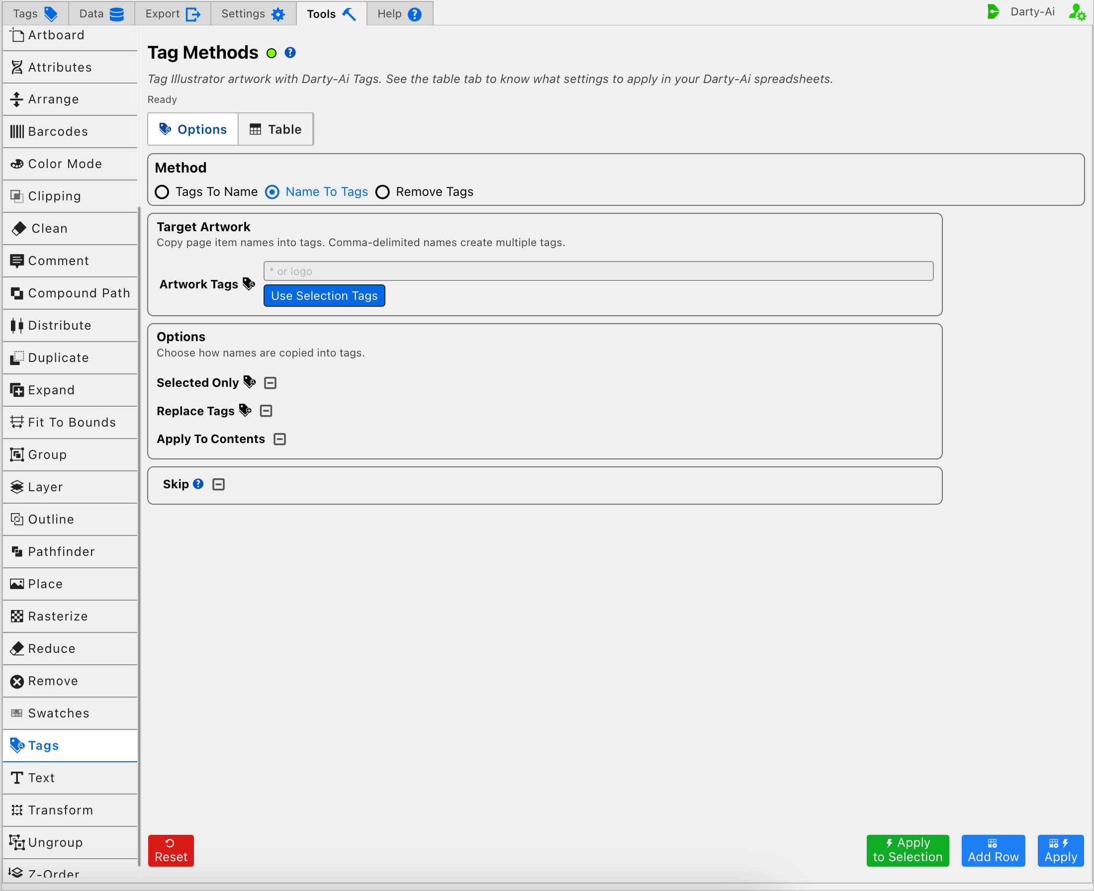 Name to Tags method editor
