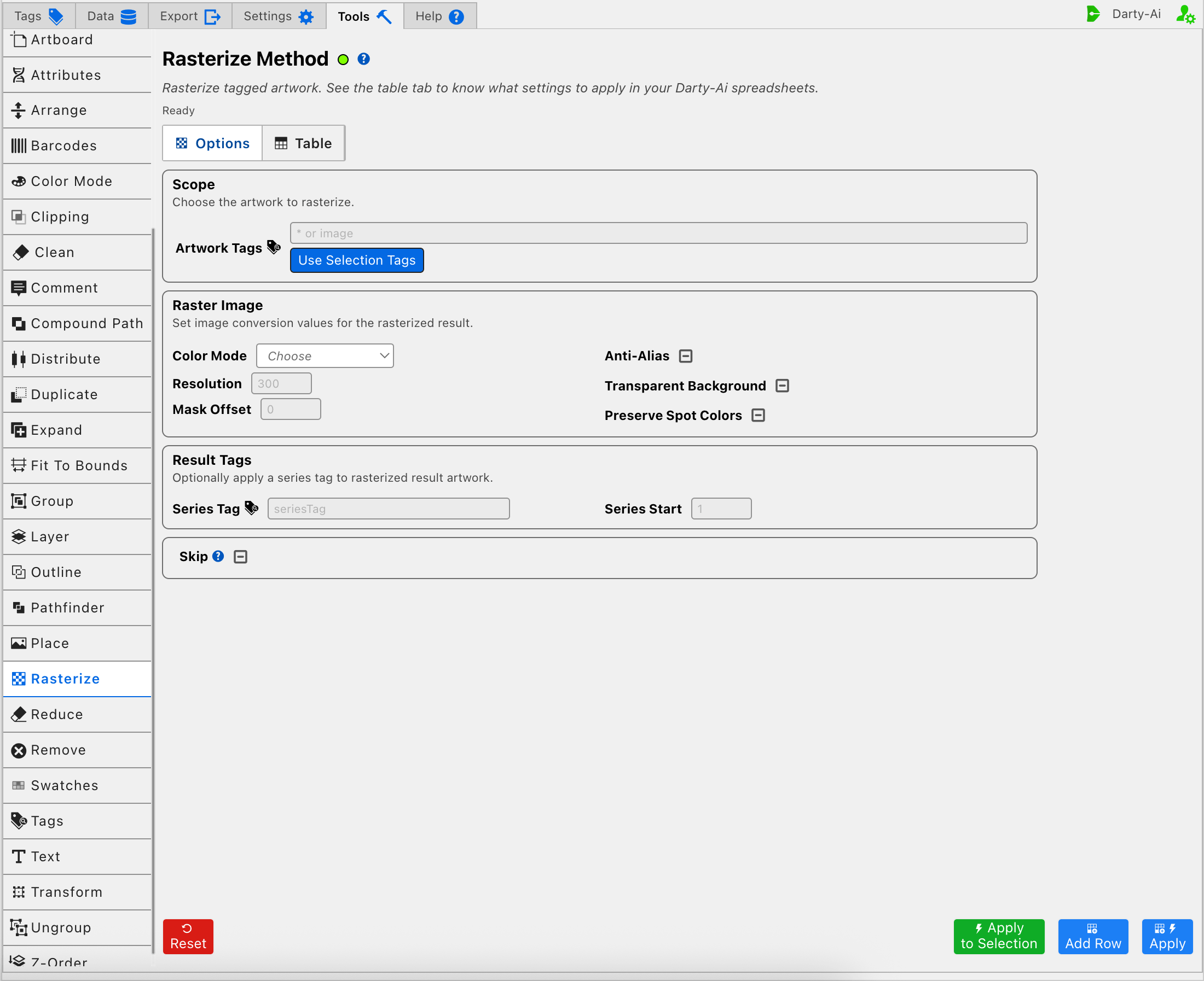 Rasterize method editor