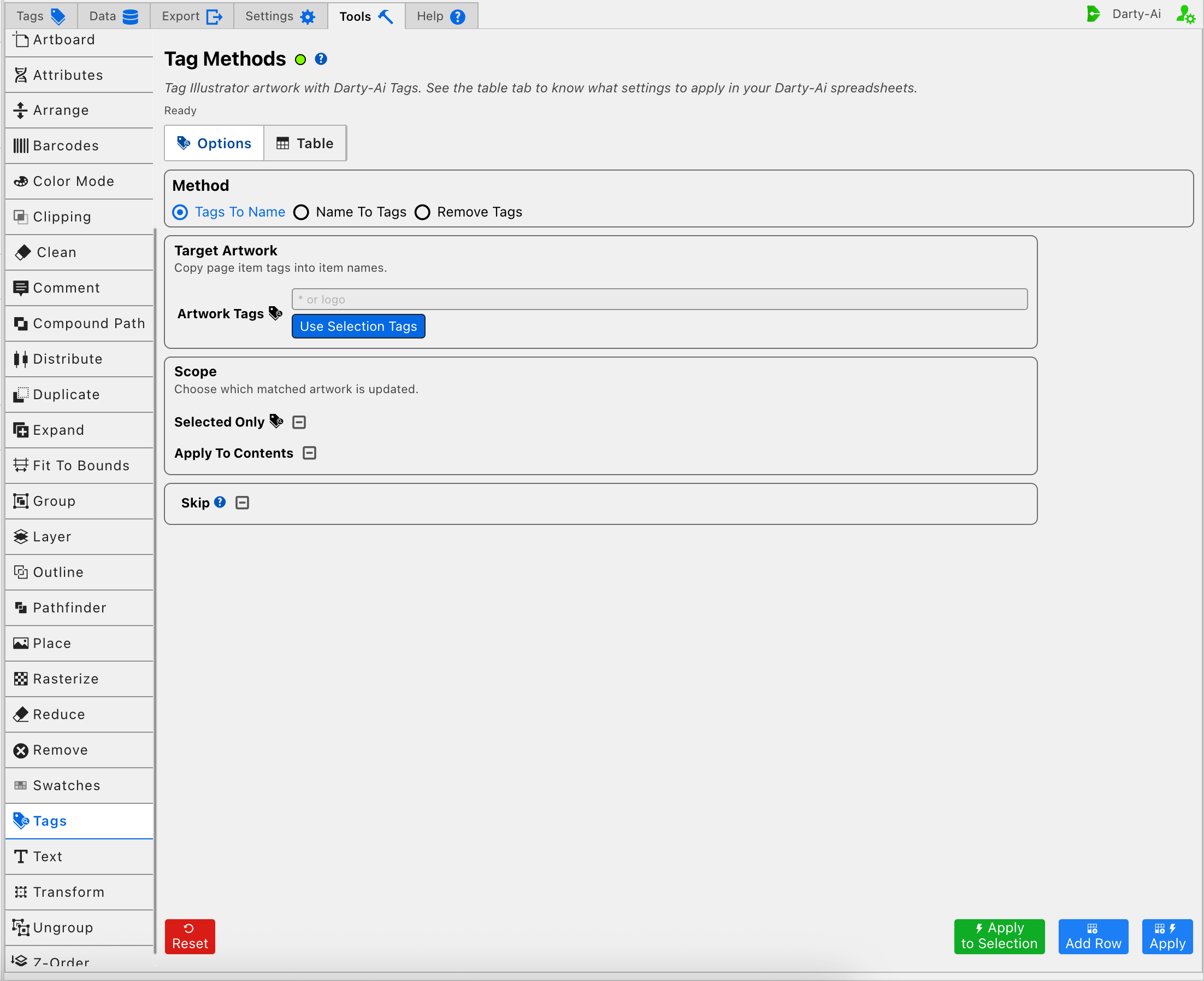 Tags to Name method editor