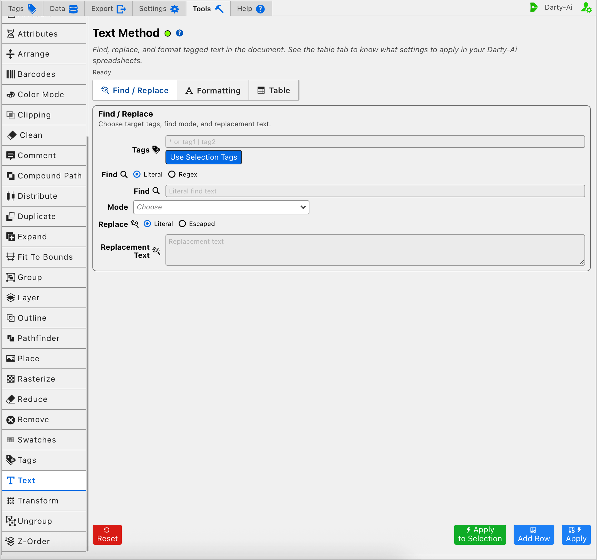 Text editor in Find and Replace mode