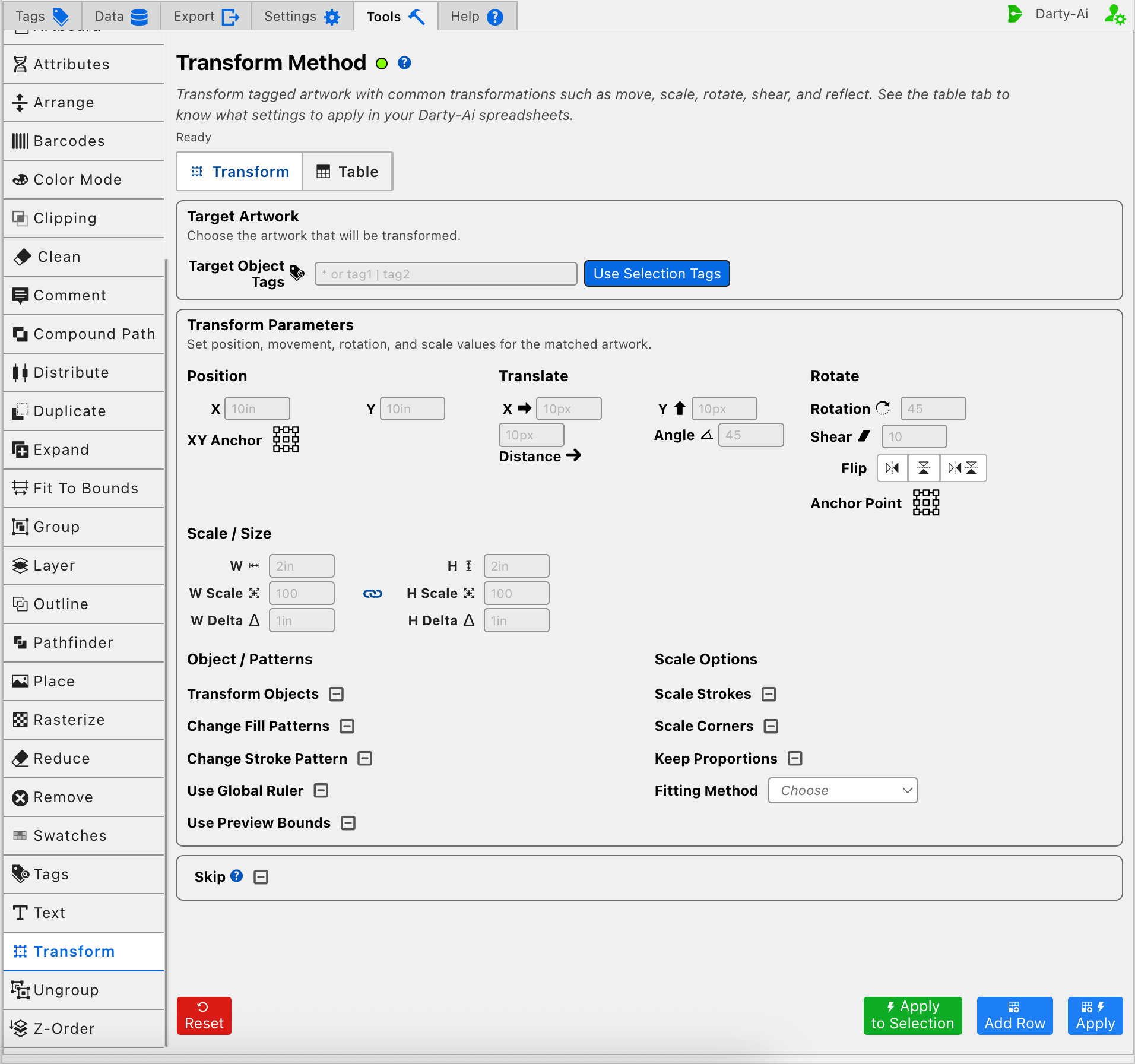 Transform method editor