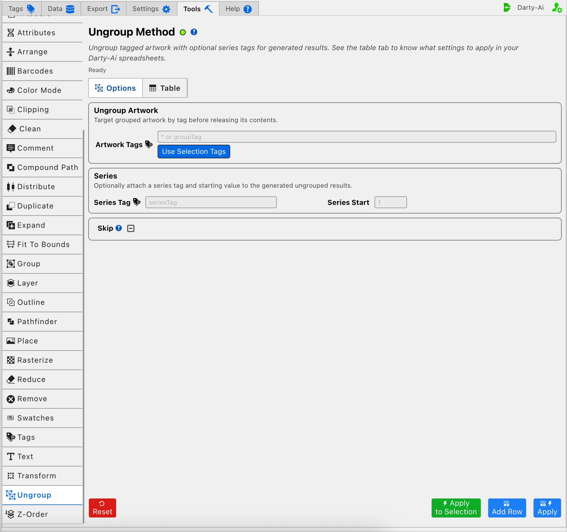 Ungroup method editor