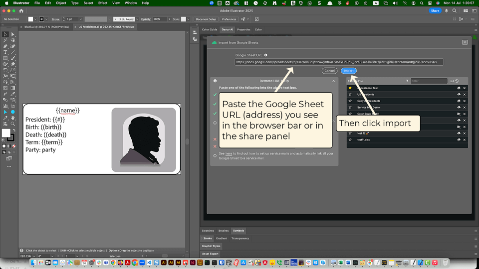 Pastes URL from Google Sheets